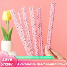 24pcs Reusable Fruit & Heart Print Straws, Assorted Patterns For Birthday Party Supplies, Birthday, Wedding, Bridal/Table Decor And Holiday Celebrations - Multi-color-24pcs - View 3