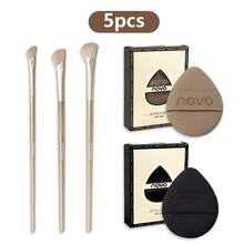 NOVO 4/5pcs Makeup Brush Set, Ultra-Soft Sponge Puff And 3 Professional Curved Nose Contouring Brushes, Dual-Use Makeup Sponge For Liquid, Cream And Powder Foundation Blending, 3D Contouring Makeup Brushes, Professional Makeup Tools - Multicolor - View 10