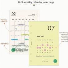 12pcs A6 A7 M5 Colorful 2027 Monthly Calendar Refill Pages, Monthly Planner Loose-Leaf Paper, Monthly Calendar Divider Pages, Suitable For Schedule, Marking Holidays, Anniversaries, Special Dates, Habit Tracking, Check-In - Color 2027 Monthly - View 5