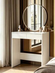 Rectangular Makeup Vanity Desk With Two Drawers, Crafted From Durable Particle Board. Available In Two Colors, This Multi-Purpose Table Works As A Computer Desk, Ideal For Organizing Skincare, Cosmetics And Stationery In Bedrooms And Apartments. - Multicolor - View 2
