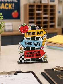 1pc Back To School Season Desktop Stand Up Sign Apple Road Sign Design Fun Multi Color Printed Desktop Ornament Suitable For Classroom Home Teaching Back To School Party Desktop Center Decoration Gift - D - View 9
