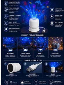 USB-Powered Dynamic LED Projection Light: Features 5 Themes (Halloween, Christmas, Ocean, Snowflake, Soccer) And Dynamic Rotating Projection-Perfect For Game Rooms, Bedrooms, Home Theaters, And More. - View 5
