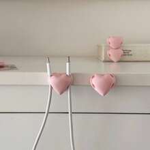 Heart-Shaped Cable Organizer, Dual Slot Desktop Adhesive Cable Holder, Self-Adhesive Heart Design Cable Management Rack, Gift For Friends - Pink - View 4