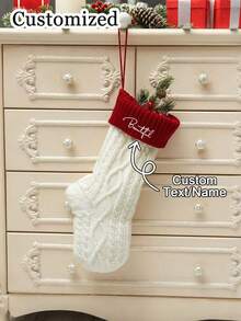 Customized Personalized Christmas Socks, Red And White Color Block Christmas Socks, Customizable Christmas Socks (Can Print Name And Personalized Text), Christmas Gifts, Holiday Decorations, Customized Christmas Tree Ornaments, Single Christmas Sock, Christmas Gifts, Advent Calendar, Christmas Decorations - Multicolor - View 5