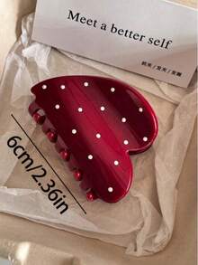 2pcs/1pc 6cm/2.36in Women's Polka Dot & Red Heart Shaped Plastic Hair Clips, Fashionable Versatile, Elegant Minimalist, Solid Color Hair Accessories, Suitable For Daily, Casual, Party, Commute, Vacation, Hairstyle Styling, Makeup, Outfit Matching And More. Summer Hair Claws, Beach Hair Claws, Vacation Hair Accessories - Multicolor - View 5