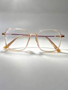 1pc Women's Geometric Metal Frame Fashion Glasses, Suitable For Women's Travel Accessories, Elegant Sun Protection Beach Accessories, Women's Beach Vacation - Brown - View 2