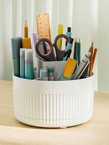 1pc 360° Rotating Desktop Organizer, Large Capacity 5-Compartment Pen Holder, Minimalist Desktop Storage Box, Suitable For Pens, Pencils, Rulers And Stationery, Office, School And Home Organization - One Size Fits All - View 7