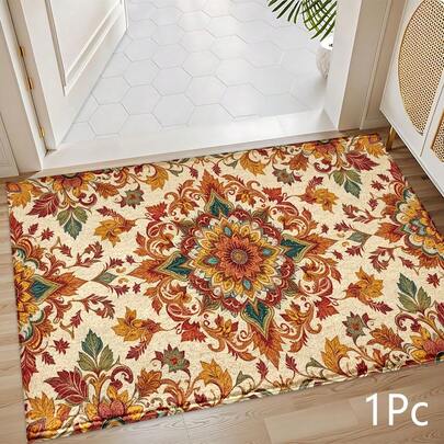 2D Vintage Bohemian Style Printed Pattern, Bedroom Doorway Rug, Daily Decorative Floor Mat For Home Entryway, Porch, Indoor - Soft, Durable, Machine Washable Floor Covering, Suitable For Living Room, Bathroom, Bedroom, Game Room, Laundry Room, Dorm Decor