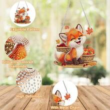 Colgante de pintura de diamantes con diseño de zorro lindo, arte de ventana de pintura de diamantes con diseño de animal lindo, colgante de pintura de cristal con estilo de diamante de forma única, kit de pintura de strass acrílico, decoración de ventana y pared - Ver 1