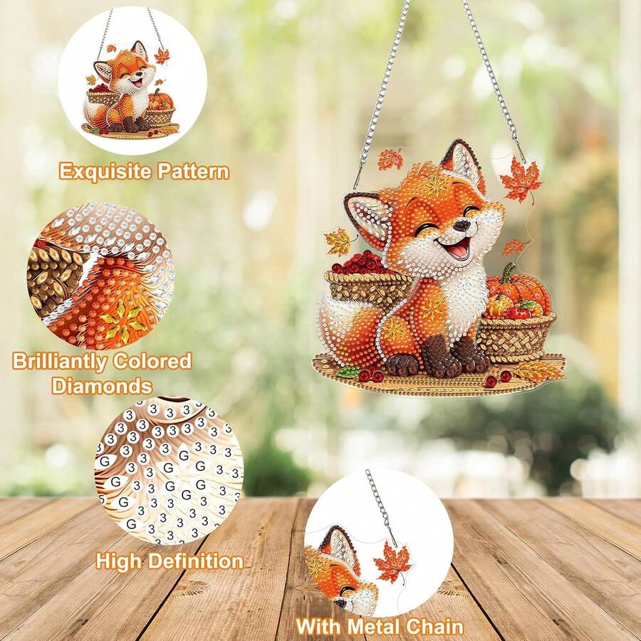 Colgante de pintura de diamantes con diseño de zorro lindo, arte de ventana de pintura de diamantes con diseño de animal lindo, colgante de pintura de cristal con estilo de diamante de forma única, kit de pintura de strass acrílico, decoración de ventana y pared - Ver 1