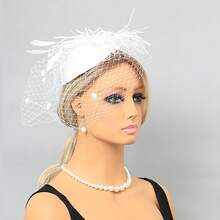 1pc Vintage Elegant Veil Hair Accessory With Feathers And Mesh, Suitable For Bridal Photography And Themed Party Headpiece - A - View 6