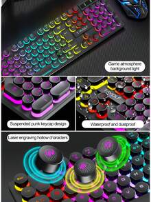 T-WOLF Steampunk Keyboard And Mouse Set USB Illuminated Gaming Retro Round Keycap Keyboard Wired Illuminated Mouse 104-Key Wired Gaming Keyboard And Mouse - View 5