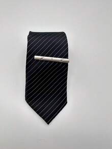 1組條紋時尚拉鍊領帶與領帶夾套組，適用於商務、旅行、辦公室、派對、婚禮 - 黑色 - 查看 6