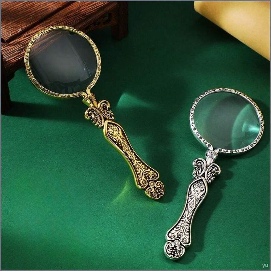 Kaca Pembesar Vintage 3X, Gaya Retro, Pola Indah, Pegangan Anti Selip, Portabel, Cocok Untuk Pelajar dan Lansia, Warna Perunggu, Kaca Pembesar Genggam untuk Membaca - Kaca pembesar retro - View 1