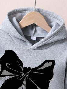 Girls' Bow Pattern Warm Hoodie And Sweatpants - Grey - View 4