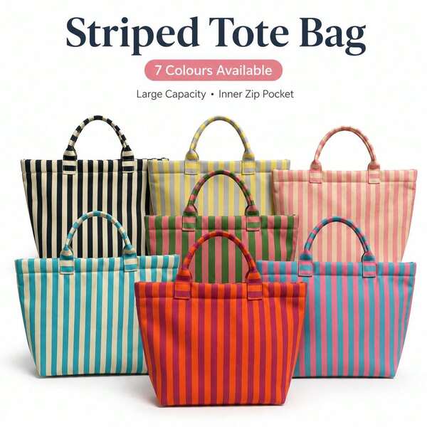 Japanese Style Striped Canvas Tote Bag For Women, High-End Casual Handbag Shoulder Bag, Large Capacity Commuter Tote Shopping Bag, Ideal For Outdoor Travel And Back To School Season, Unique Holiday Gift, Graduation Gift, Mother's Day Gift, Souvenir Gift