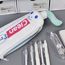 Realistic Toothpaste-Shaped Pencil Case, Funny Smiling Face Pencil Bag, Desktop Stationery Organizer, Suitable For Students Back To School, Office Workers, Ideal Gift For Halloween, Christmas For Friends And Family - Toothpaste Style - View 6