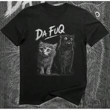 Camiseta con meme de gatos asustados de DaFuq, camiseta gráfica con reacción de gatito divertida, regalo de humor sobre mascotas raras. - Negro - Ver 1