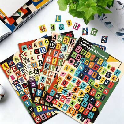 4pcs Cubism Style Letter Stickers, Collage Letter Stickers, Scrapbook, Notebook, Water Bottle, DIY Crafts, Gifts, Junk Journal, Diary And Collage Material Set.