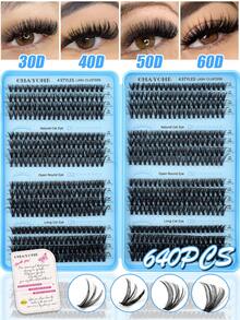 640/544/200 Clusters D Curl Individual Eyelashes High Capacity Fake Lashes Extensions Kit, Natural Thick Segmented Lash With Bond And Seal,Tweezers,Brush, Long Lasting Wispy False Lash Book Beginner Friendly, For Daily And Quick Makeup, Easy To Use - Baby Blue - View 18