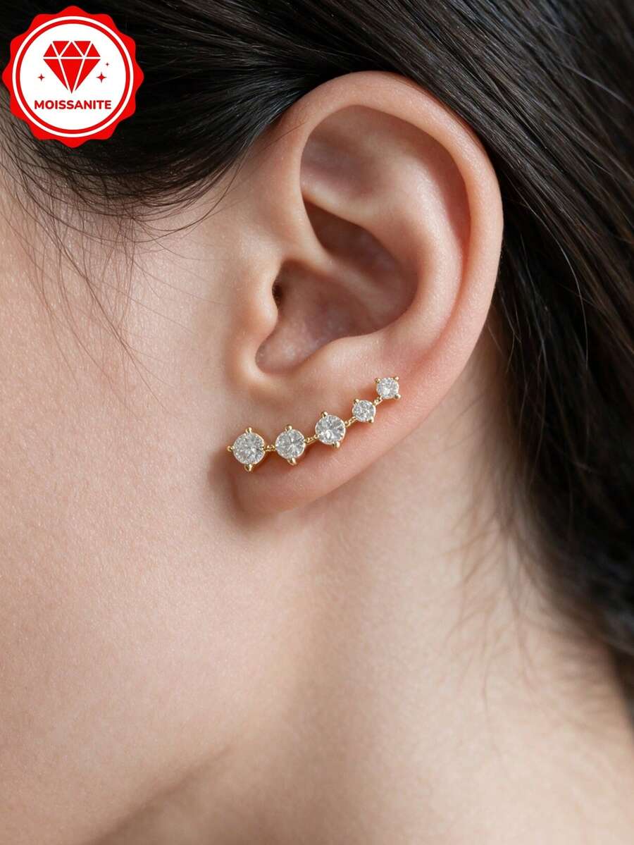 HALPIO 1Pair Moissanite Climber Stud Earrings For Women, 2.40CTTW Vertical Linear Ear Crawler Jewelry Wedding, Party & Anniversary Gift