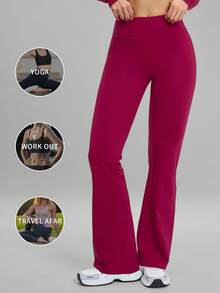 MFVIM Casual Leggings High Waist Shaping Yoga Running Training Flare Pants Long Pants - Red Violet - View 5