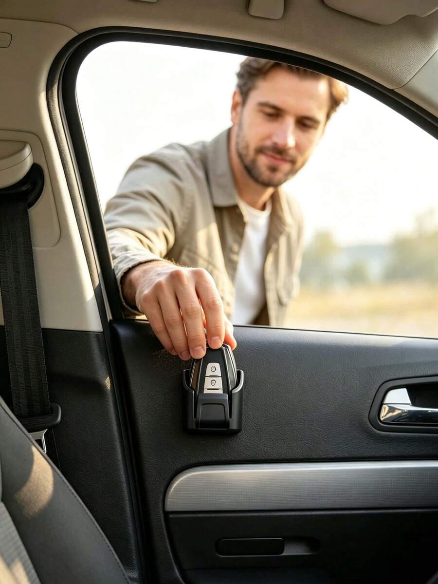 1pc/2pcs New Car Key Storage Box, Center Console Key Hook, Card Storage Box, Remote Control Box, Car Interior Key Holder Storage Box, Center Console Decoration, Car Interior Small Item Storage, Lighter, Lipstick Storage, Car Interior Organization, Christmas Halloween Small Gift
