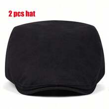 2 Pcs Vintage Black Flat Cap Men Women Retro British Style Newsboy Hat Dark Academia Aesthetic Woolen Ivy Cap Casual Smart Beret Hat - LFY - View 4