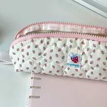 1pc Korean Style Strawberry Polka Dot Pencil Case, Cute Stationery Bag, Large Capacity Double Layer Storage Bag, Pencil Box, Makeup Bag, Essential For Back To School For Middle And High School Students - A - View 6