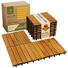 Premium Acacia Wood Interlocking Deck Tiles, 9 PCS 12"X12"X0.9" Floor Tiles, Waterproof Wood Flooring For Backyard And Outdoor Patio Decor, All Weather Use Striped Pattern - Natural Wood - View 3