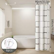 1pc Large Grid Pattern Shower Curtain, Minimalist & Elegant, Bathroom Wet/Dry Separation Helper, Partition & Privacy Screen, Easy Installation - Large Square - View 13