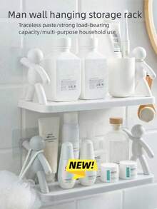 Creative No-Drill Portrait Design Storage Rack, Bathroom Decor Shelf, Suitable For Renters, Multi-Functional Cosmetic Storage, Toiletries And Bathroom Accessories Organizer, Office And Home Decor Storage, Mother's Day Gift, Dorm Essentials, College - Multicolor - View 6