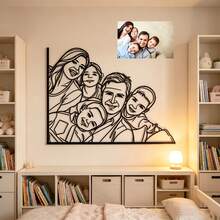 1pc Customized Couple/Family Portrait Metal Wall Art, Modern Hanging Portrait Photo Customization, Suitable For Anniversary, Birthday, Valentine's Day, Graduation, Mother's Day, Father's Day, Christmas, Home Decor Gift, Minimalist Line Art, Laser Cut - Black - View 4