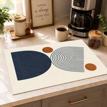 1 pieza Alfombrilla de drenaje de cocina de tierra de diatomeas con patrón geométrico minimalista moderno, alfombrilla absorbente de secado rápido y antideslizante para máquina de café y secado de platos, adecuada para encimera de cocina y decoración del hogar - Multicolor - Ver 2