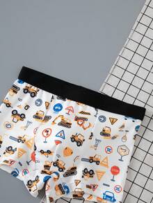 4pcs/Pack Young Boy Cartoon Car Print Boxer Briefs - Multicolor - View 3