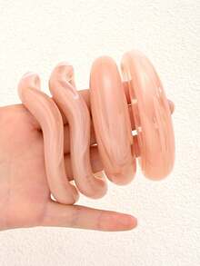 4/1pc Fresh Casual Elegant Pink Resin Twisted Curved Open Bangle Bracelet Set, Suitable For Daily Wear, Commuting, Party, Vacation And Gathering, Gift - Pink - View 4