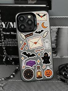 1pc Halloween Ghost Bat Pumpkin Envelope Spooky Mail Sticker Pattern IMD Matte Silver Raised Metal Lens Frame Full Coverage Anti-Drop Hard Shell Phone Case Compatible With All Apple Models Cute Quirky Subculture Ins Niche Unisex Phone Protective Cover - Silver - View 6