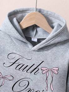 Girls' Letter Print Warm Hoodie And Sweatpants - Grey - View 5