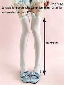 1/2 Pairs Sweet Cool Girl Plush Rabbit Ear Over-The-Knee Socks, Ribbon Bow Decor High Tube Socks, Subculture Lolita Slimming Long Socks - White - View 4