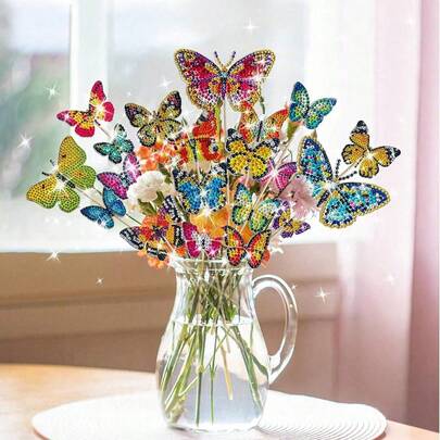 20 Piece Butterfly Diamond Painting Set Diamond Art Kits For Garden Decor Butterfly Stakes Diamond Art Kits For Crafts Balconies Vase Garden Decorations