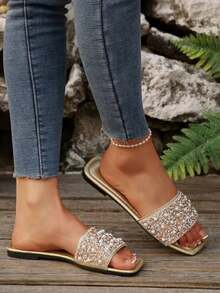 Women's Flat Sandals With Bow Knot And Metal Buckle, Fashionable Open Toe, Versatile, Exquisite, Lightweight Outdoor Wear - Champagne - View 3