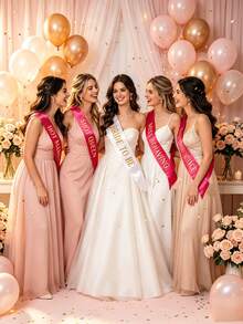 Bachelorette Party Sash Set With Veil, 11pcs & 10pcs Sash Set, Suitable For Wedding Party And Team Use, Can Be Used As Bride Gift Or Wedding Decoration, Also Suitable For Bride Gift Ceremony. Suitable For Bachelorette Party, Wedding, Bride-To-Be Outfit And Accessories - Multicolor - View 3