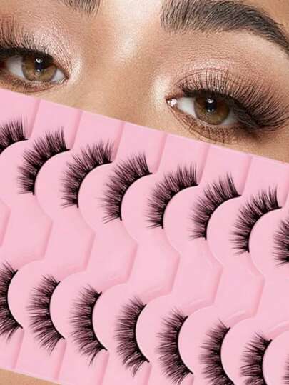 10 Pairs Half-Length False Eyelashes, Black Band, Cat Eye False Eyelashes, Short Soft 3D Faux Mink False Eyelashes, Create Natural Makeup Look, Strip False Eyelashes, Eyelashes, False Eyelashes, False Eyelashes