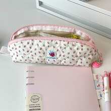 1pc Korean Style Strawberry Polka Dot Pencil Case, Cute Stationery Bag, Large Capacity Double Layer Storage Bag, Pencil Box, Makeup Bag, Essential For Back To School For Middle And High School Students - A - View 4