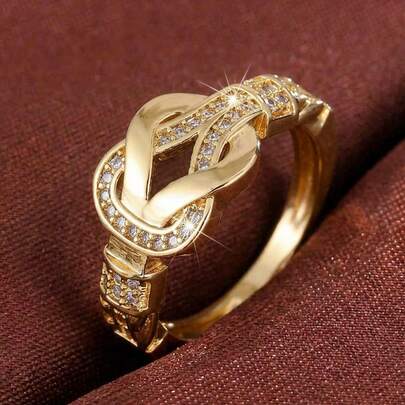 1pc Minimalist Geometric Line Knotted Design Cubic Zirconia Women Ring