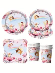10 Guests Butterfly Fairy Party Tableware, Butterfly Fairy Party Plates, Birthday Tableware, Girls Fairy Theme, Colorful Butterfly Paper Plates, Paper Cups, Napkins, Children Birthday Decoration - A - View 12