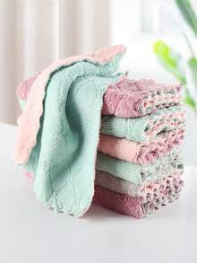 3/10 buah Kain Pembersih Bulu Karang Dua Lapis, Kain Lap Dapur Bebas Serat dengan Daya Serap Super, Kain Lap Rumah Tangga Warna Acak - MultiWarna - View 11