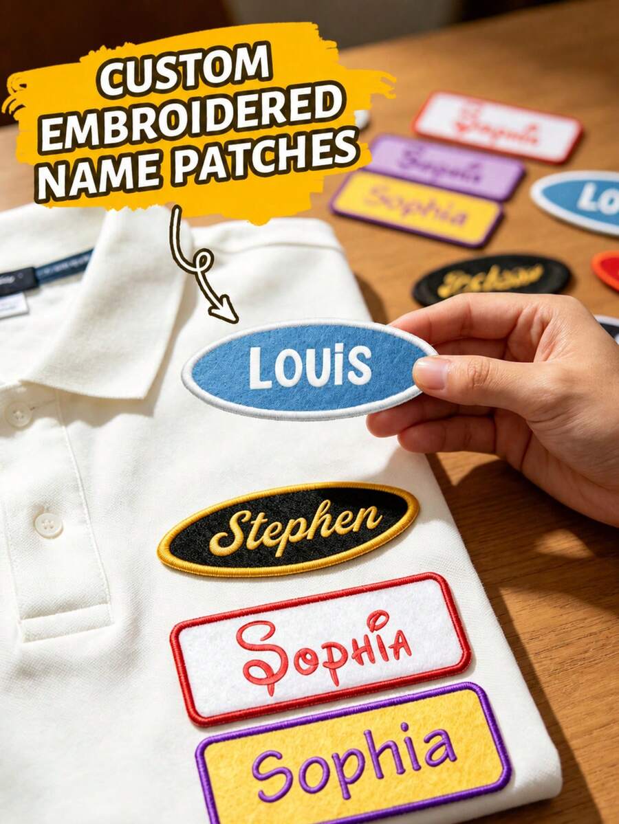Custom Minimalist Name Patch, Personalized Badge, Suitable For Shirts And Bags, Embroidered Name, Custom Aesthetic Letter Label, Customizable Vintage Style Clothing Decoration, Daily Wear Fashion Accessory, Creative Backpack Decoration - Style I - View 1