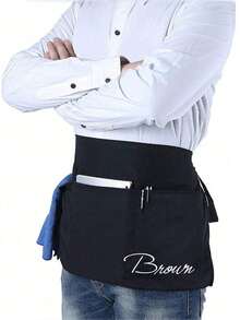 1pc Customized Neutral Polyester Apron With 3 Pockets, Short Waist Server Uniform, Suitable For Kitchen Supplies, Hotel Restaurant Server Waist Apron, Kitchen Cooking Baking Apron, Chef Apron, Kitchen, Bathroom, Home, Household Items - Multicolor - View 2
