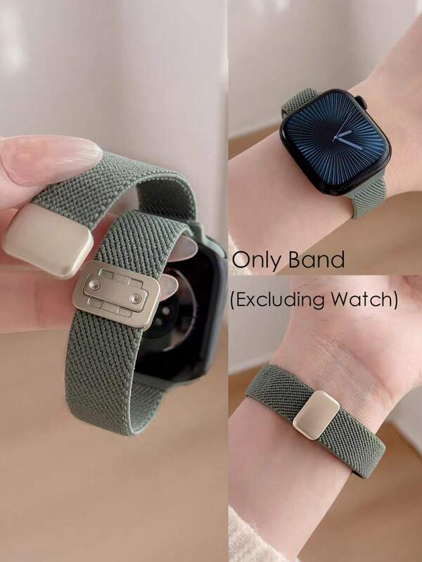Nylon Fabric Magnetic Buckle Watch Band For Apple Watch 38/40/41/42/44/45/46/49mm Ultra SE Series 1-11, Adjustable Breathable Quick-Release Strap, Women's Summer Accessory, Compatible With Apple Watch Band, Green